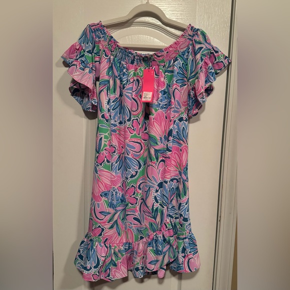 Lilly Pulitzer MADDLYN STRETCH DRESS | GECKO GREEN | TIGER SUNRISE | SMALL - Picture 3 of 6